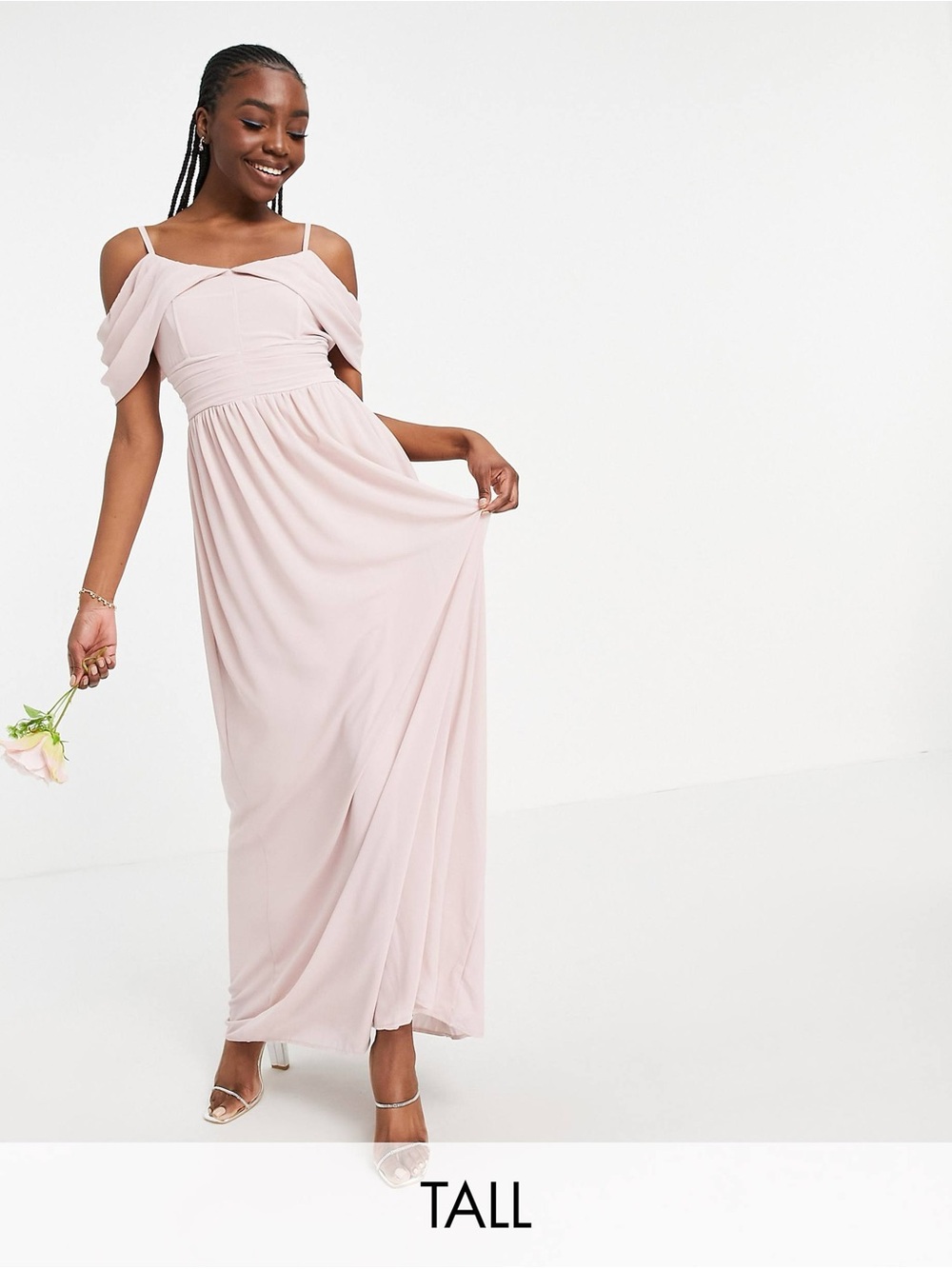 TFNC London Jaelle Maxi Tall Cold-Shoulder Maxi Dress in Blush UK 12 /US 8